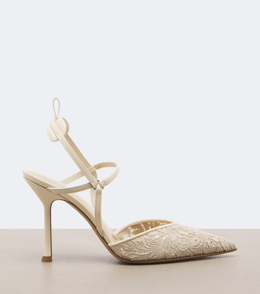 White Fendi Very Colibri floral lace slingback pumps - High-Heel Pumps
