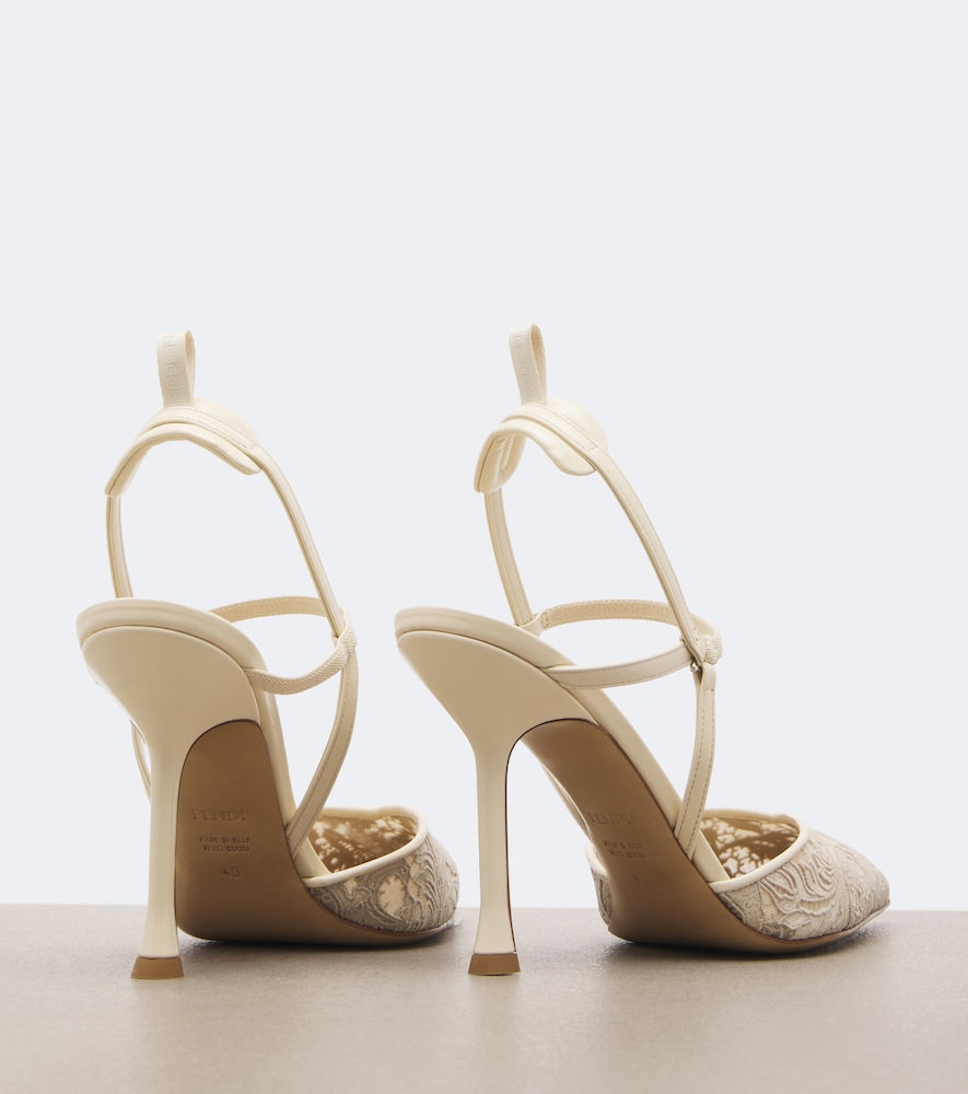 White Fendi Very Colibri floral lace slingback pumps - High-Heel Pumps