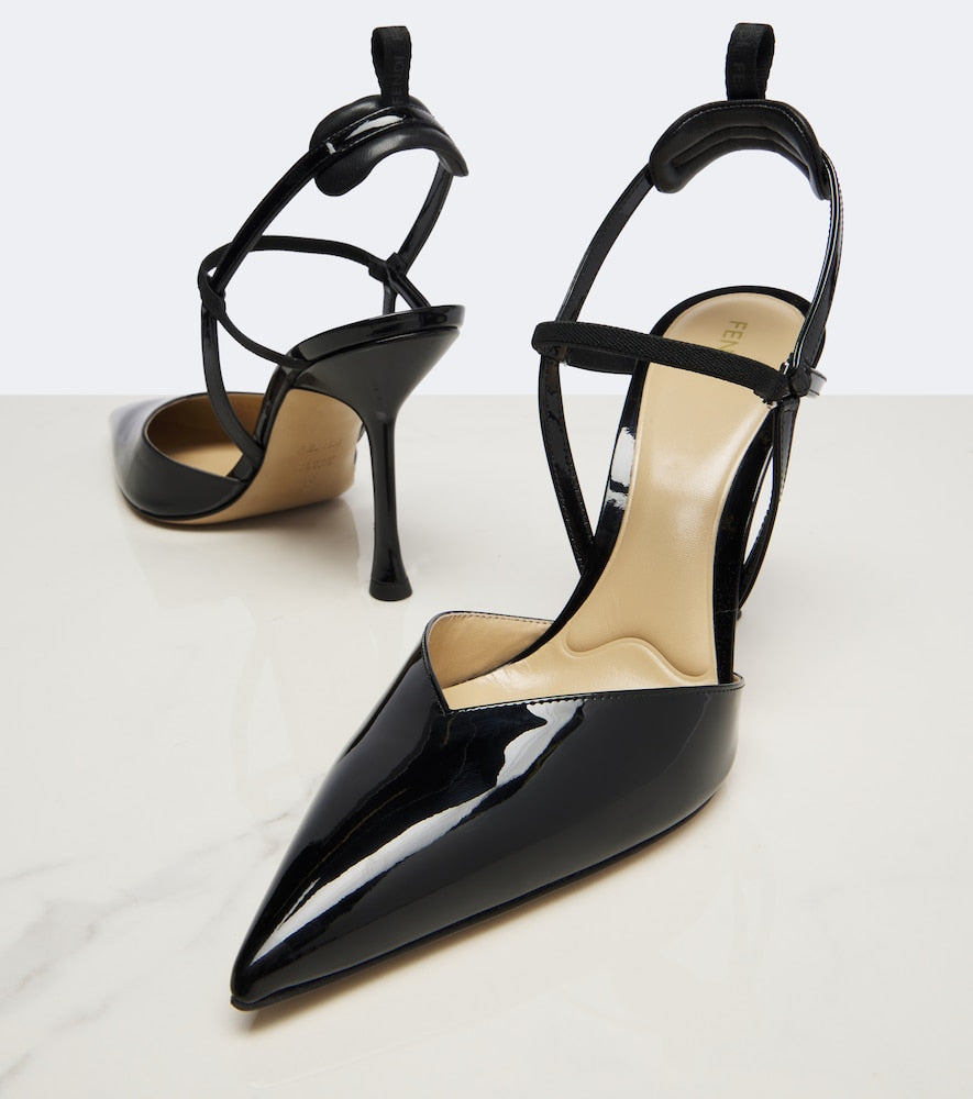 Fendi Very Colibri leather slingback pumps (Black) - Mid Heel Pumps