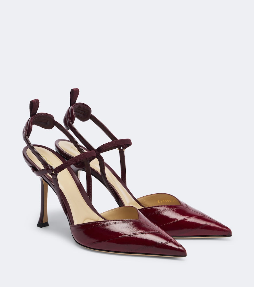 Burgundy Fendi Very Colibri leather slingback pumps - High-Heel Pumps
