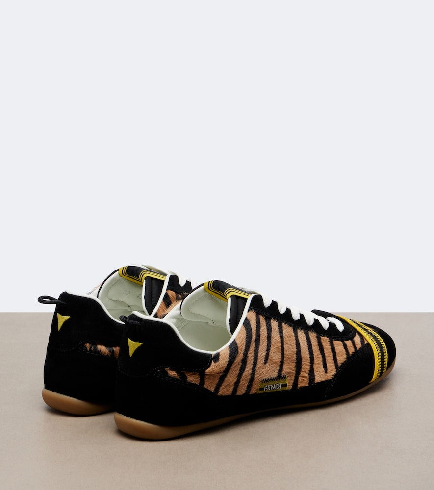 Fendi Wrap suede-trimmed calf hair sneakers in Brown - Low-Top Sneakers