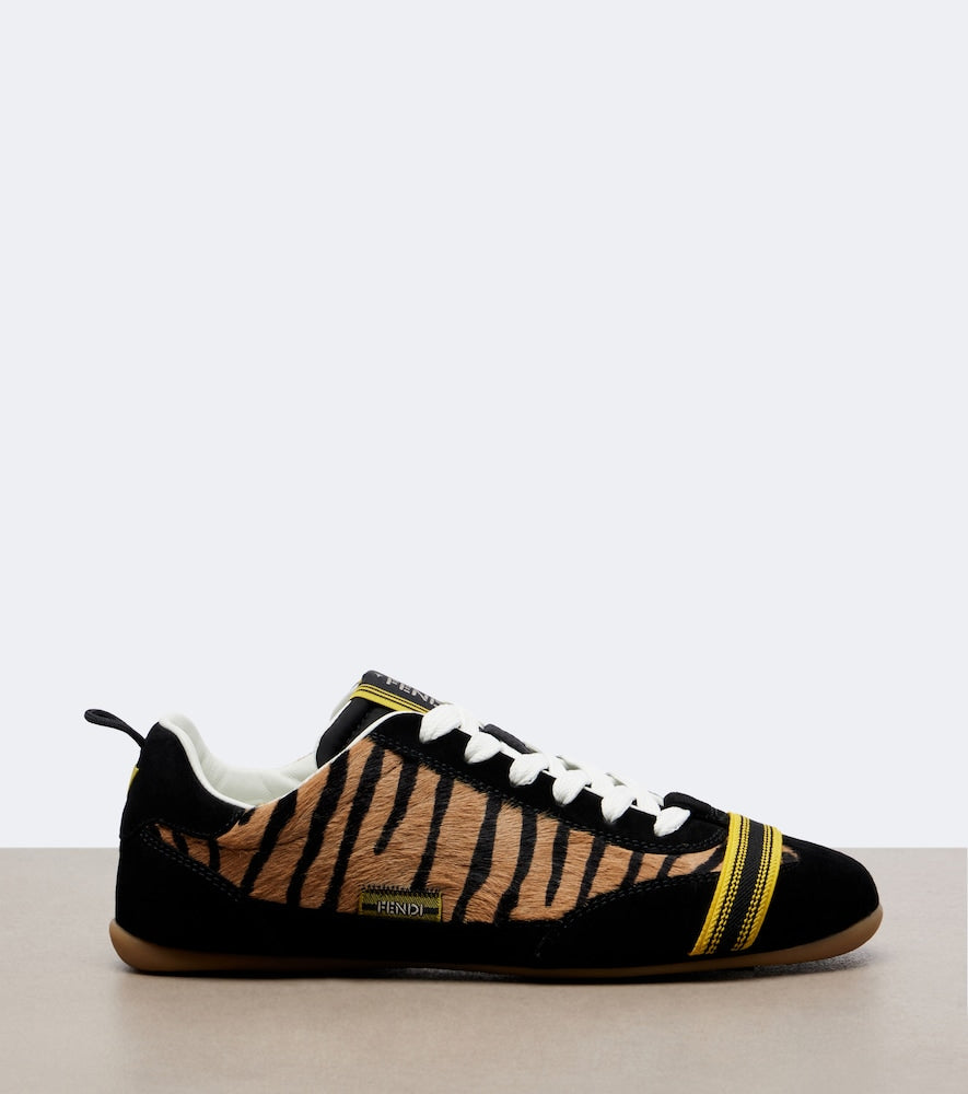 Fendi Wrap suede-trimmed calf hair sneakers in Brown - Low-Top Sneakers