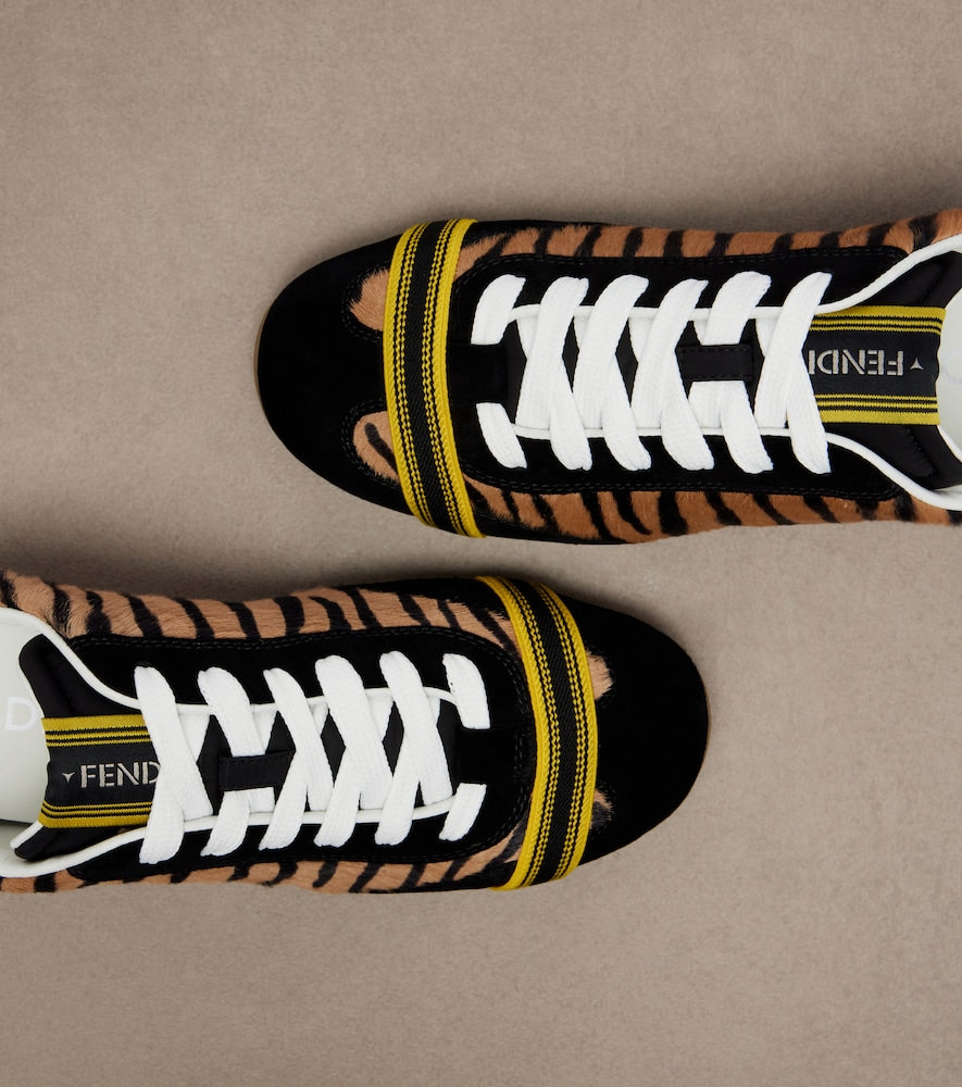 Fendi Wrap suede-trimmed calf hair sneakers in Brown - Low-Top Sneakers