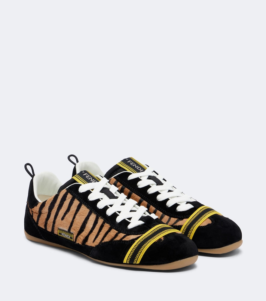 Fendi Wrap suede-trimmed calf hair sneakers in Brown - Low-Top Sneakers