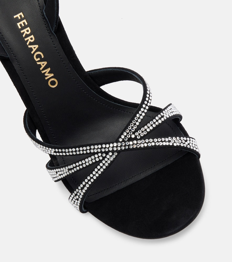 Ferragamo 90 crystal-embellished suede sandals