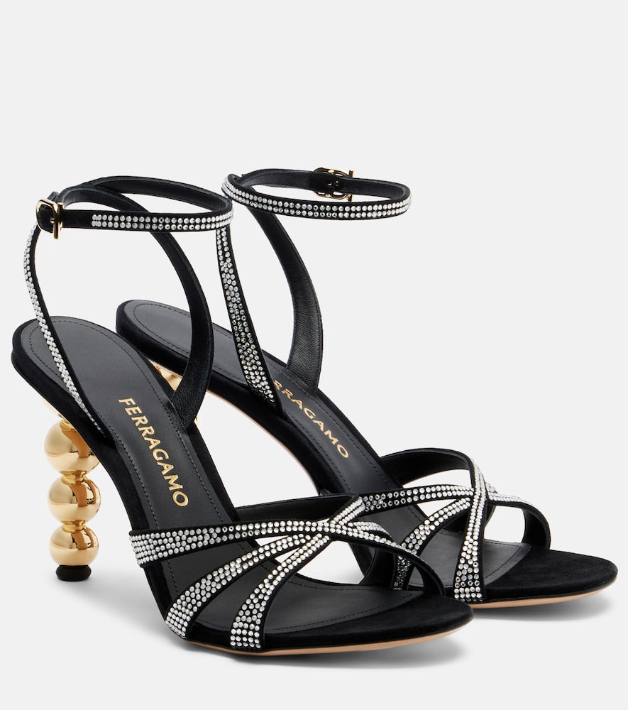 Ferragamo 90 crystal-embellished suede sandals