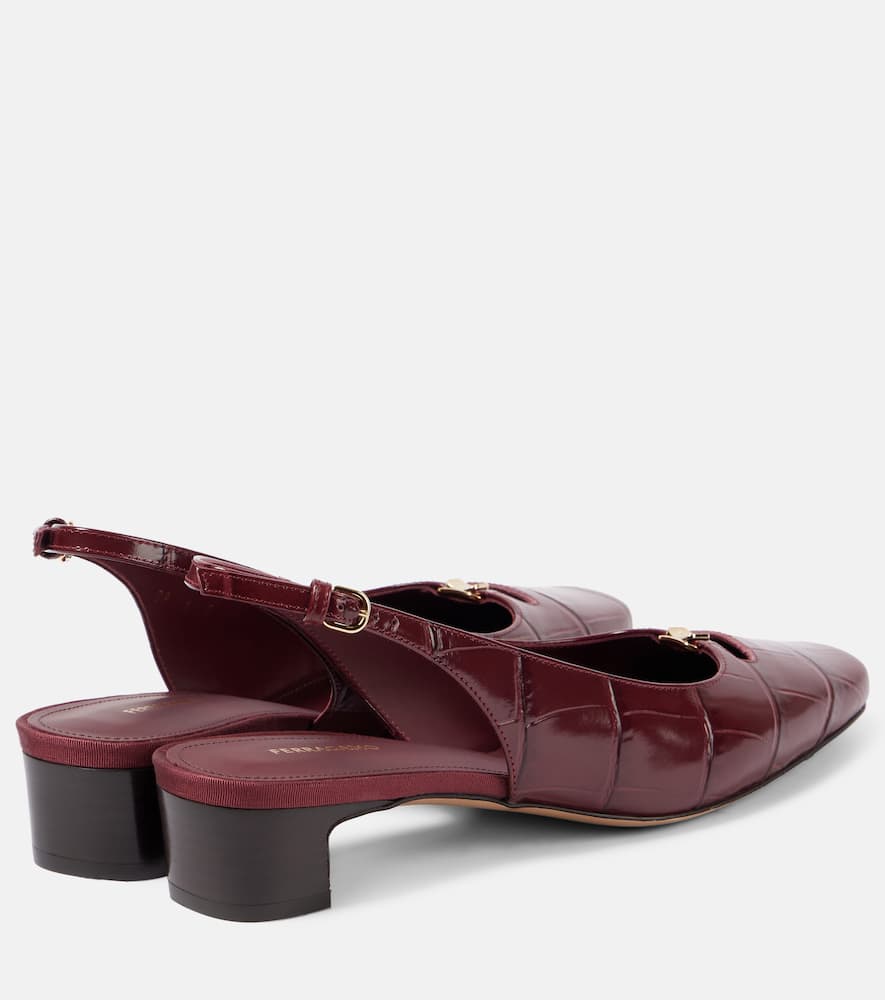 Ferragamo Croc-effect leather slingback pumps