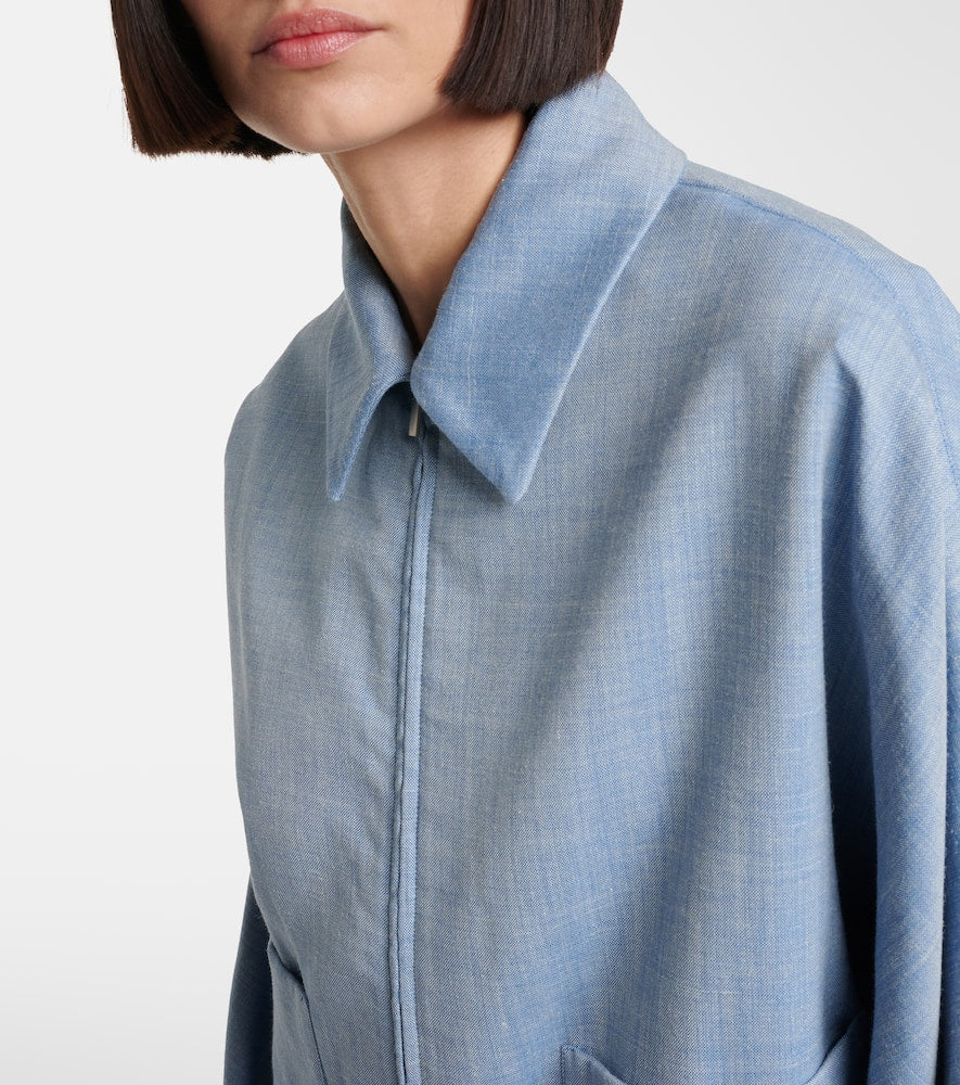 Ferragamo Cropped wool, silk, and linen blouson