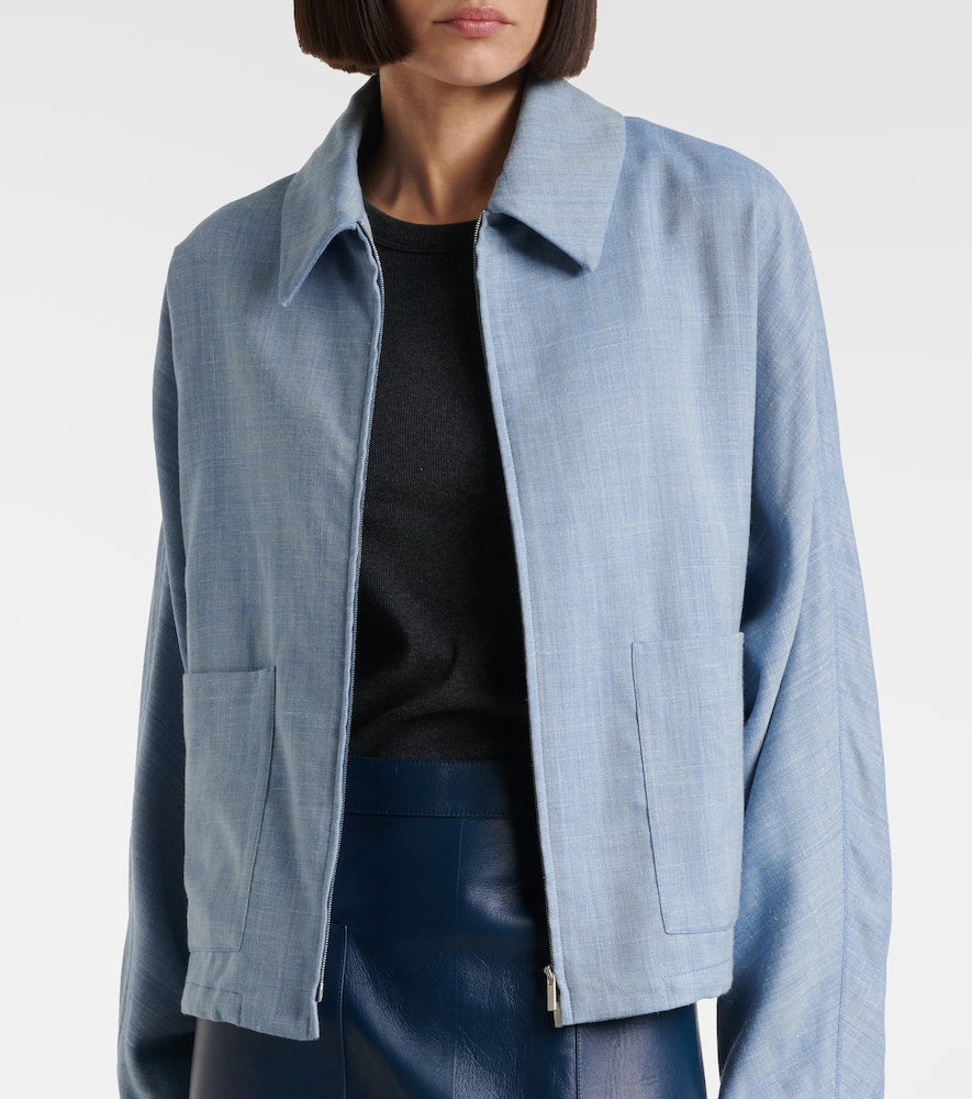 Ferragamo Cropped wool, silk, and linen blouson
