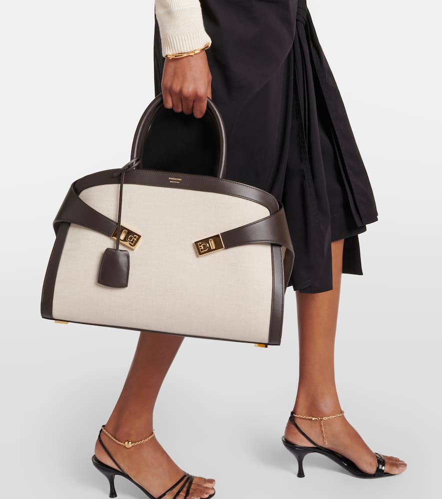 Ferragamo Hug Medium canvas and leather tote bag