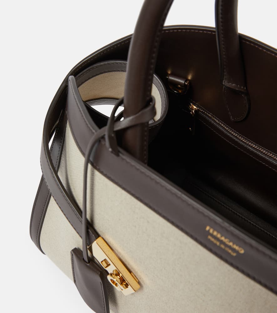 Ferragamo Hug Medium canvas and leather tote bag