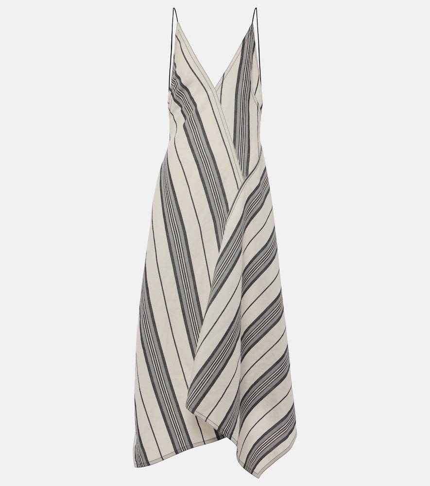Ferragamo Striped linen and cotton maxi dress. Ferragamo 条纹亚麻棉质长裙