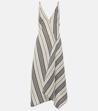 Ferragamo Striped linen and cotton maxi dress. Ferragamo 条纹亚麻棉质长裙