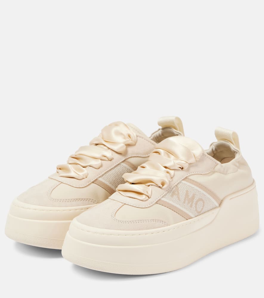 Ferragamo Suede-trimmed leather platform sneakers