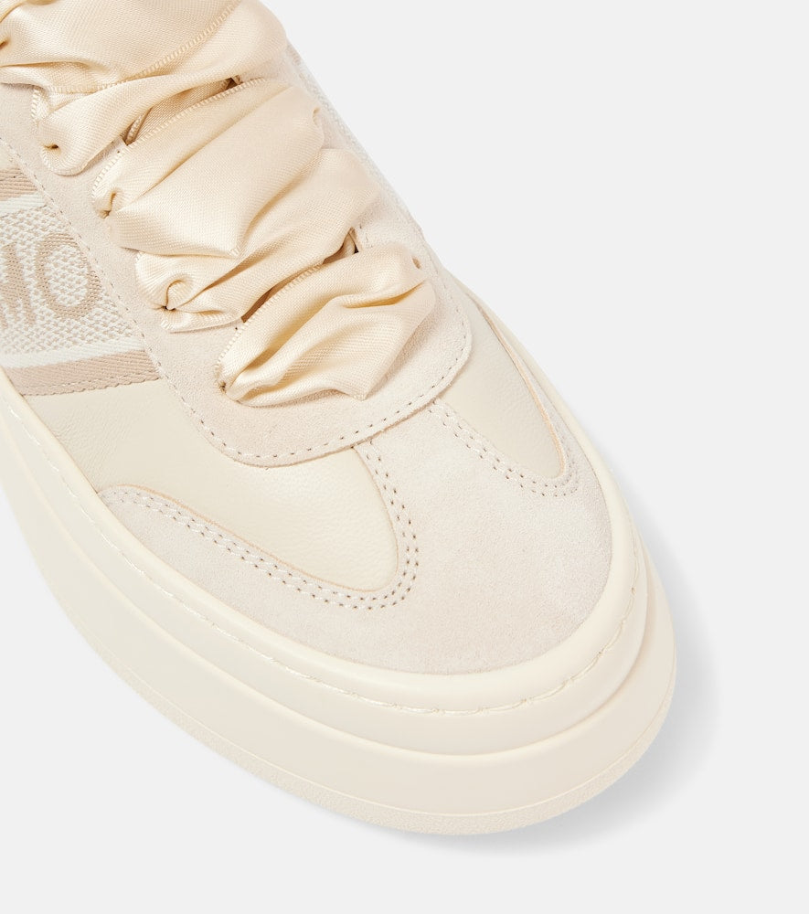 Ferragamo Suede-trimmed leather platform sneakers