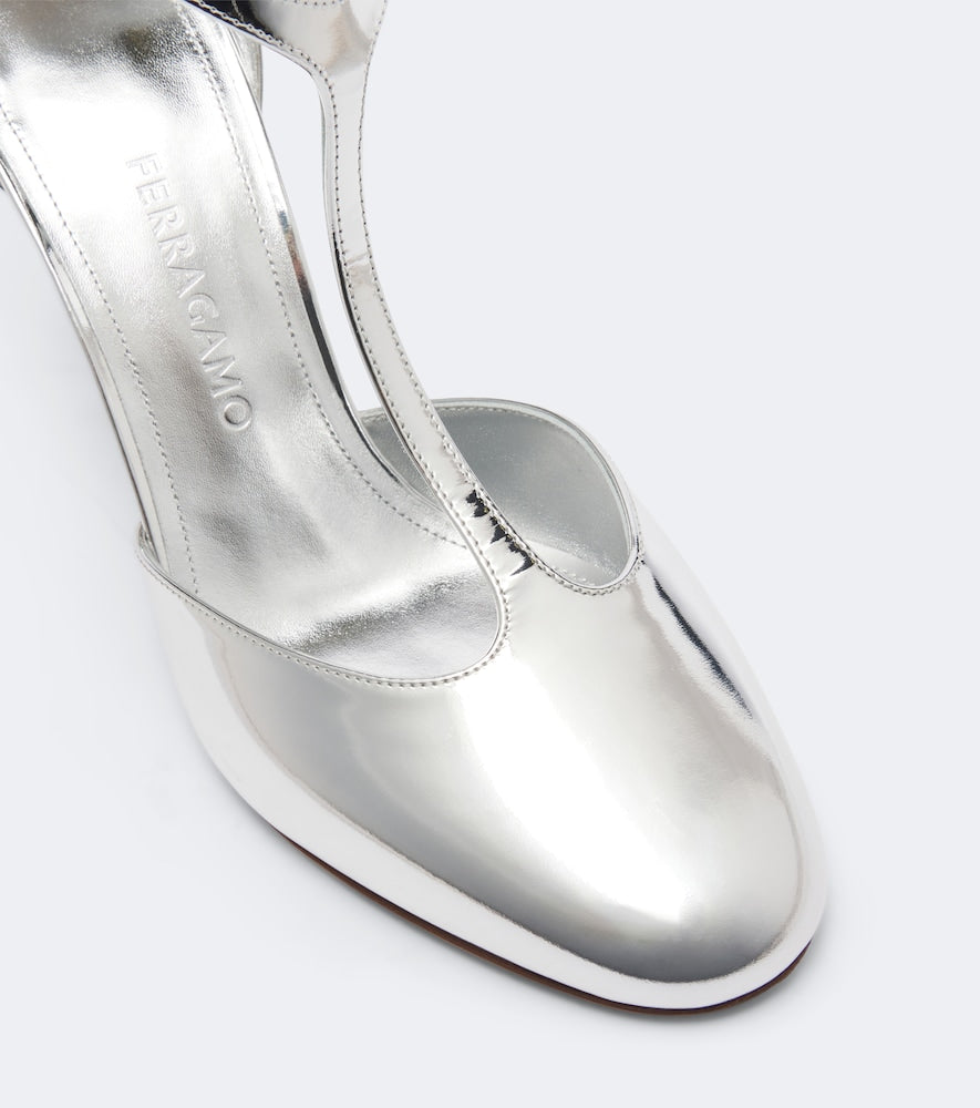 Ferragamo Tildea metallic leather slingback pumps