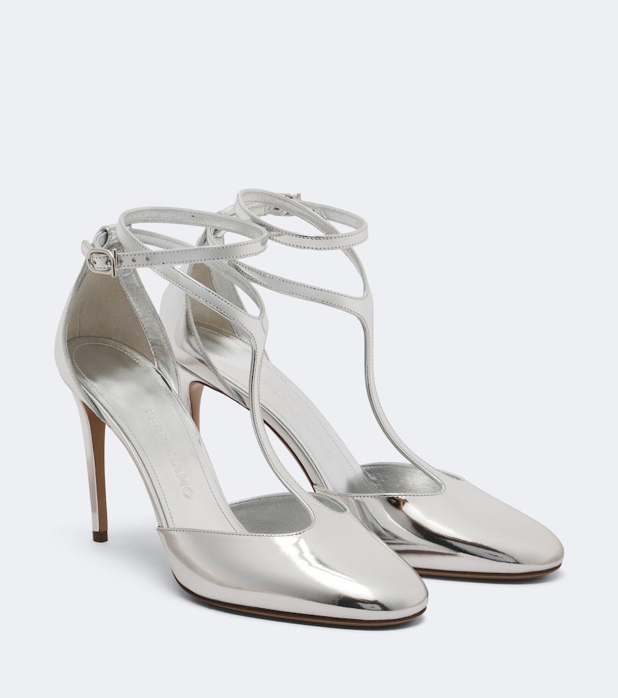 Ferragamo Tildea metallic leather slingback pumps