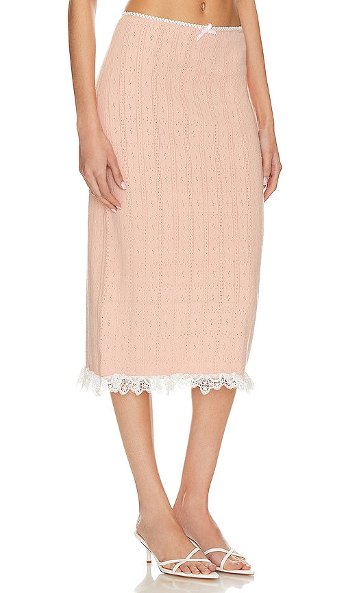 For Love & Lemons Andy Midi Skirt in Pink
