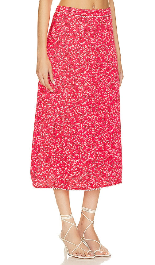 For Love & Lemons Barbera Midi Skirt in Red