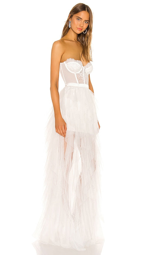 For Love & Lemons Bustier Gown in White