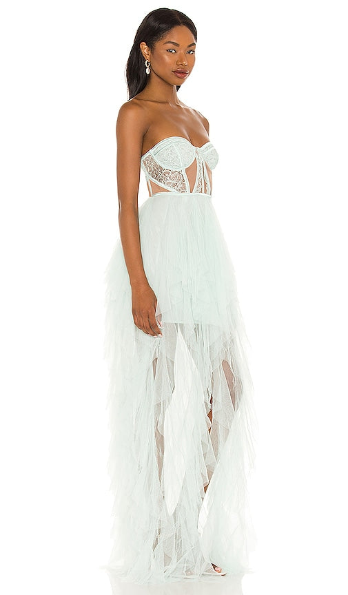 For Love & Lemons X REVOLVE Bustier Hi Low Gown in Mint