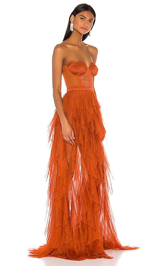 For Love & Lemons x REVOLVE Bustier Gown in Rust
