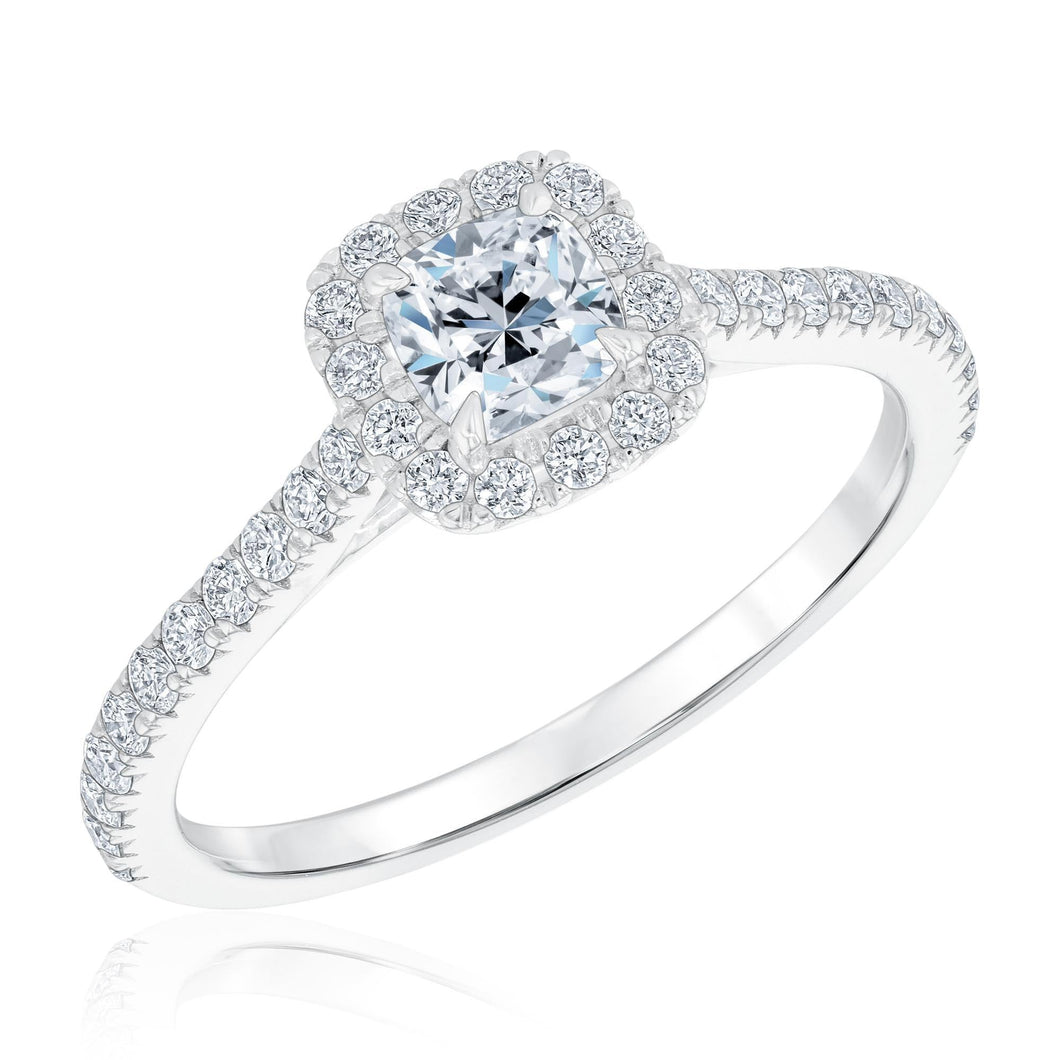 Forevermark 7/8ctw Cushion Diamond Halo White Gold Engagement Ring