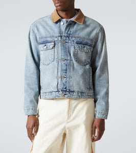 Frame Distressed suede-trimmed denim jacket