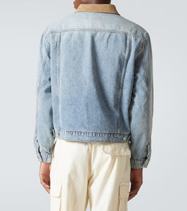 Frame Distressed suede-trimmed denim jacket