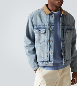 Frame Distressed suede-trimmed denim jacket