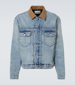 Frame Distressed suede-trimmed denim jacket