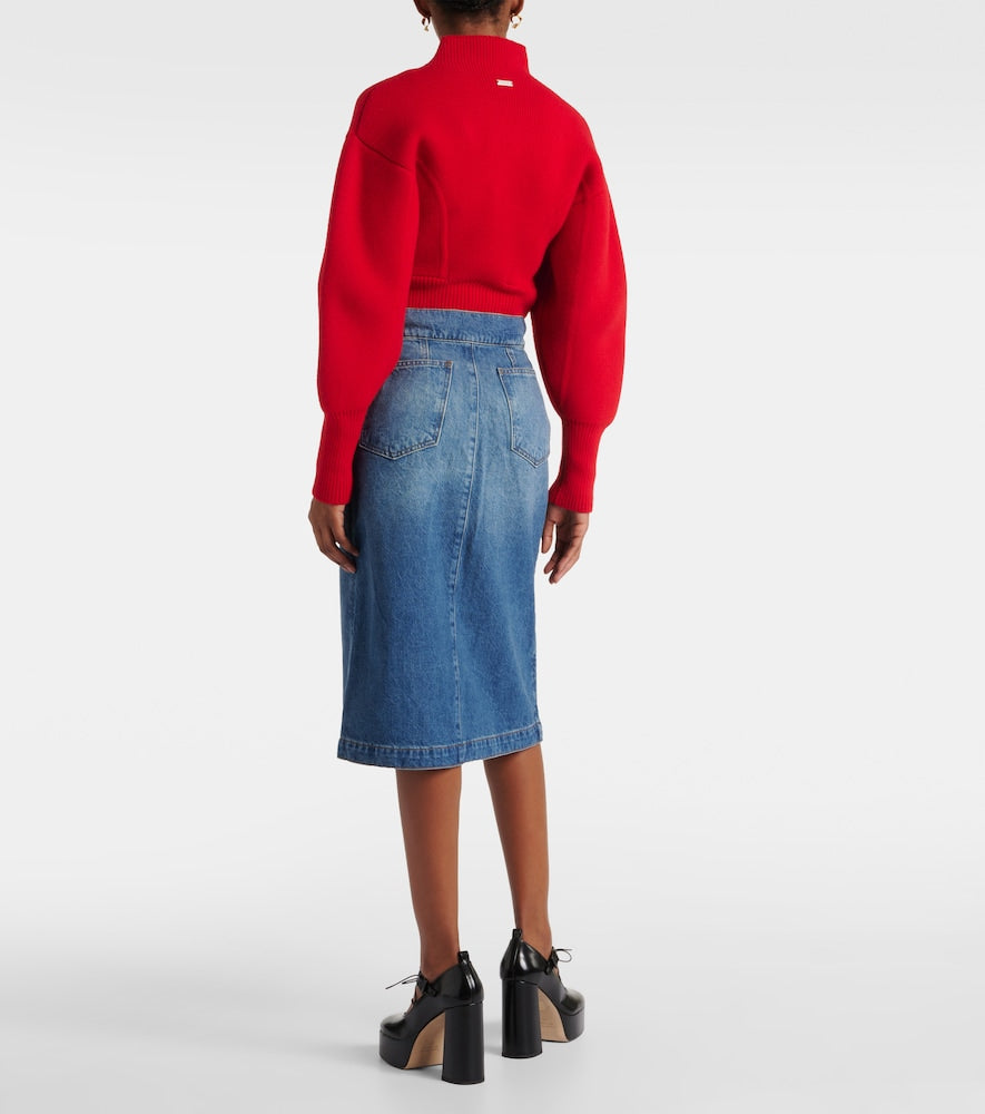 Frame The Vent Front high-rise denim midi skirt