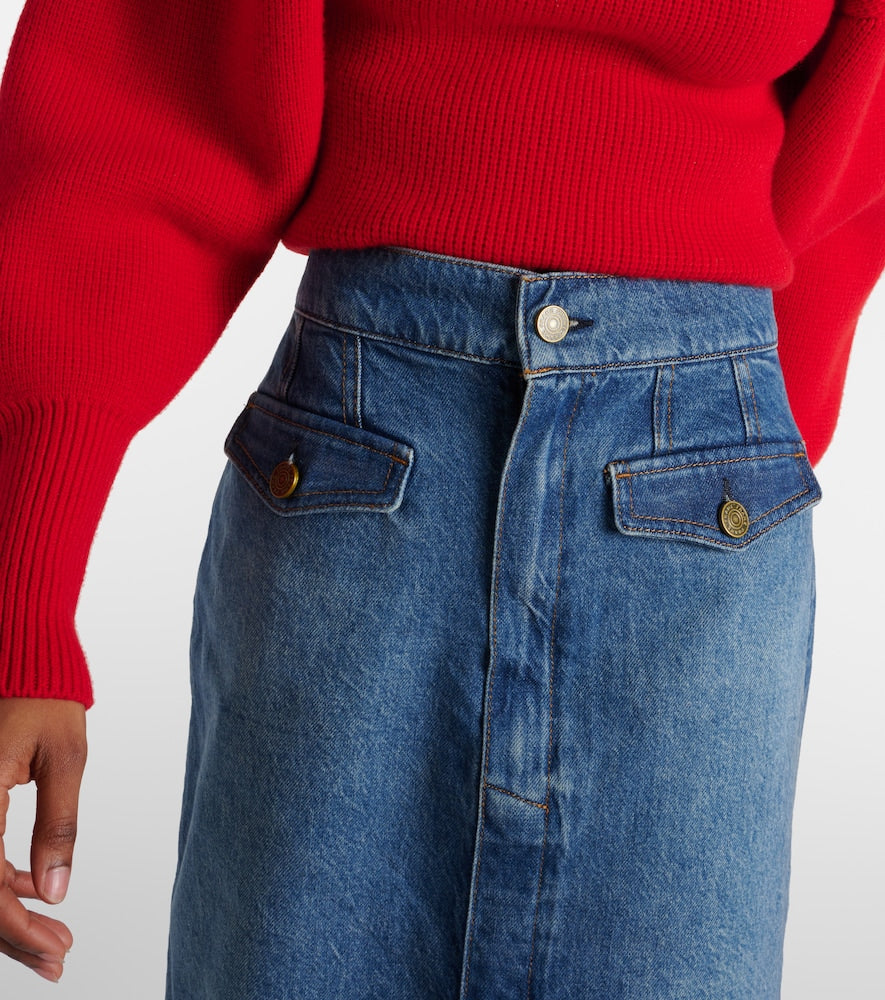 Frame The Vent Front high-rise denim midi skirt