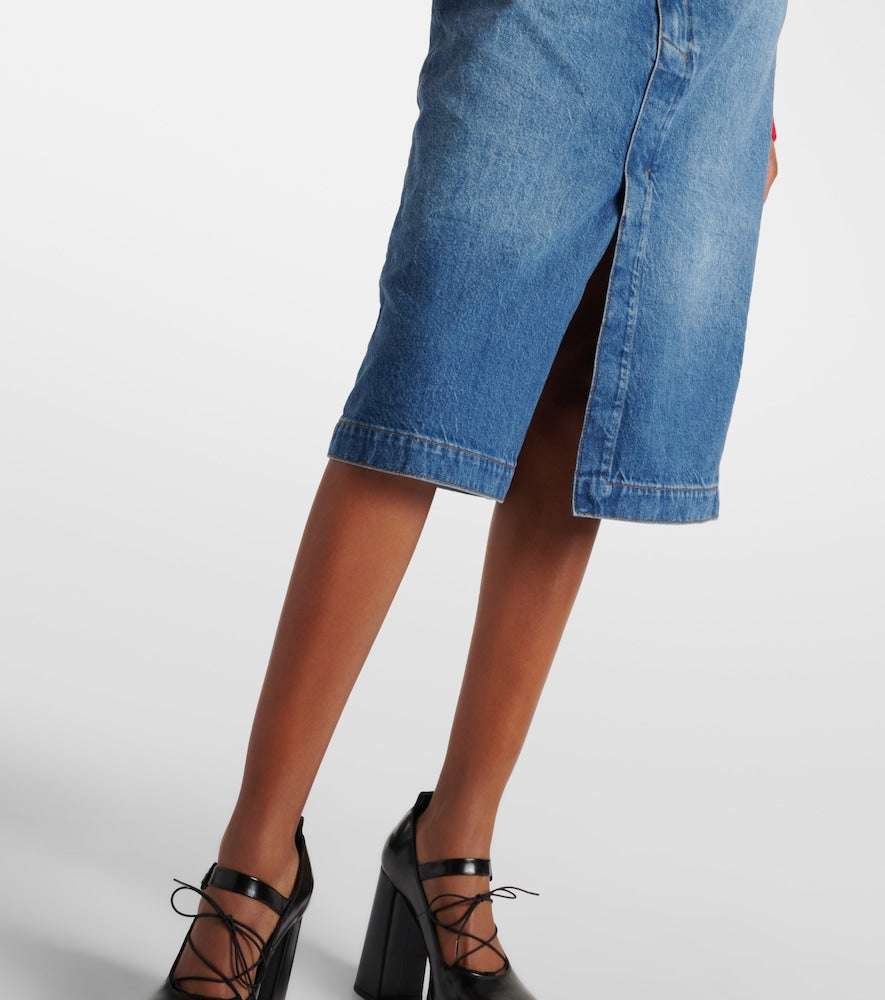 Frame The Vent Front high-rise denim midi skirt