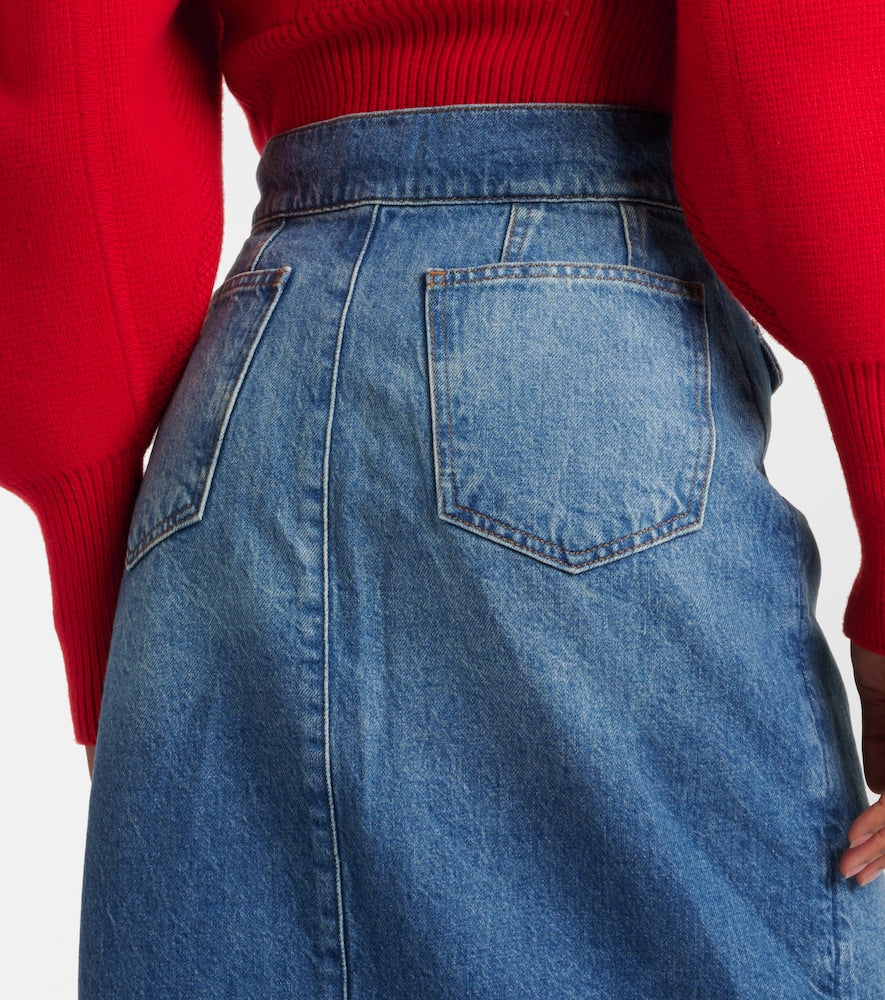 Frame The Vent Front high-rise denim midi skirt