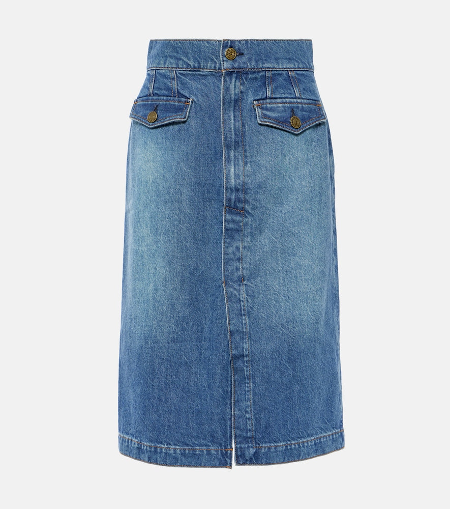 Frame The Vent Front high-rise denim midi skirt - Frame The Vent Front 高腰牛仔中长裙