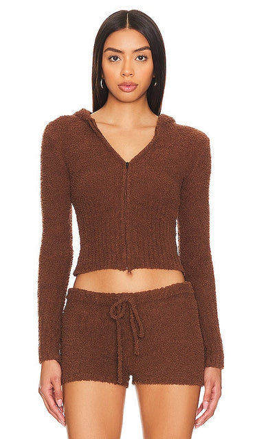 Frankies Bikinis Harlowe Zip Up Hoodie in Chocolate - Frankies Bikinis Harlowe - Sweat à capuche zippé - Chocolat - Frankies Bikinis Harlowe 巧克力色拉链连帽衫 - Frankies Bikinis Harlowe Kapuzenpullover mit Reißverschluss in Schokolade - Frankies bikinis Harlowe 초콜릿 집업 후디 - Felpa con cappuccio con zip Frankies Bikinis Harlowe color cioccolato