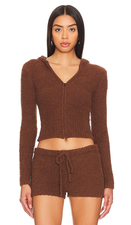 Frankies Bikinis Harlowe Zip Up Hoodie in Chocolate - Frankies Bikinis Harlowe - Sweat à capuche zippé - Chocolat - Frankies Bikinis Harlowe 巧克力色拉链连帽衫 - Frankies Bikinis Harlowe Kapuzenpullover mit Reißverschluss in Schokolade - Frankies bikinis Harlowe 초콜릿 집업 후디 - Felpa con cappuccio con zip Frankies Bikinis Harlowe color cioccolato