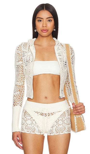 Frankies Bikinis Lyla Hoodie in Cream - Frankies Bikinis - Lyla - Sweat à capuche crème - Frankies 比基尼 Lyla 奶油色连帽衫 - Frankies Bikinis Lyla Kapuzenpullover in Creme - Frankies bikinis 라일라 후디 in 크림 - Felpa con cappuccio Frankies Bikinis Lyla color crema