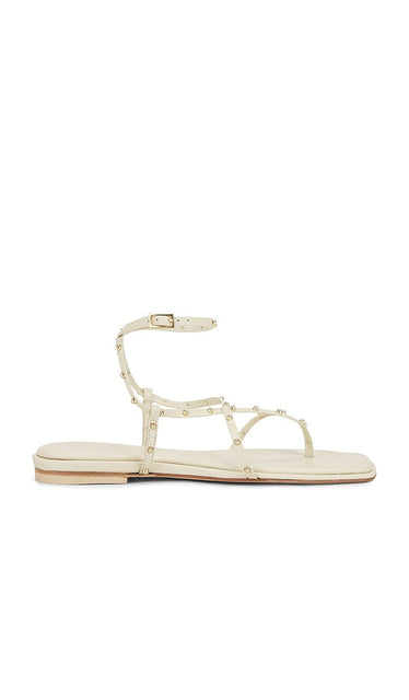 Freda Salvador Alexia Sandal in White | Vanilla With Gold Studs Flat Sandals for Women