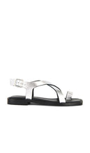 Freda Salvador Paxton Sandal in Metallic Silver, grey | Silver Flat Sandals for Women