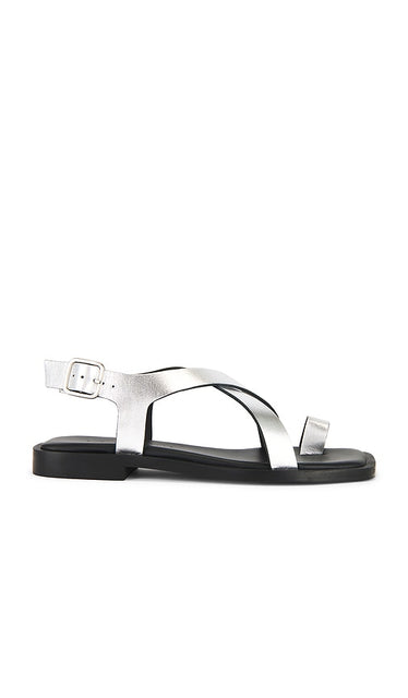 Freda Salvador Paxton Sandal in Metallic Silver, grey | Silver Flat Sandals for Women