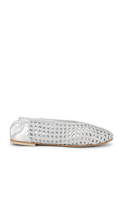 Freda Salvador Riley Flat in Metallic Silver, grey | Silver Ballet Flats for Women