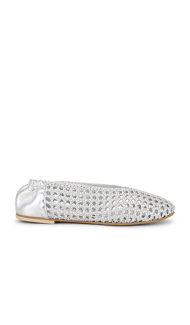 Freda Salvador Riley Flat in Metallic Silver, grey | Silver Ballet Flats for Women