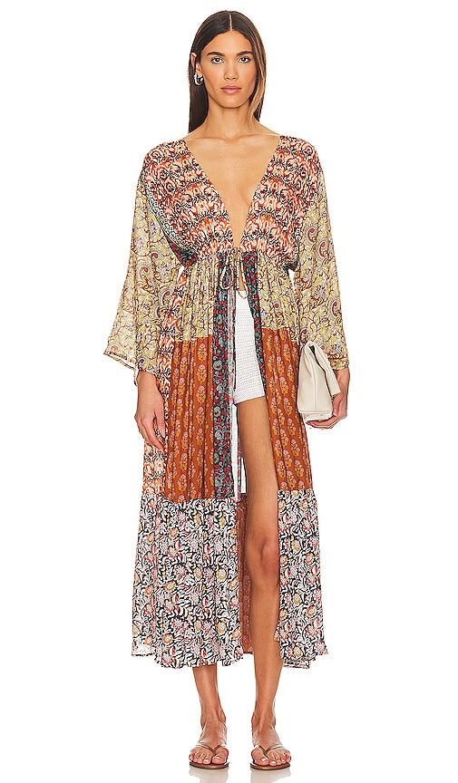 Free People Bombay Mixed Print Kimono in Beige - Free People - Bombay - Kimono à imprimés variés - Beige - Free People Bombay 米色混合印花和服 - Free People Bombay Kimono mit gemischtem Print in Beige - Free People 봄베이 혼합 프린트 기모노 베이지 색상 - Kimono con stampa mista Free People Bombay in beige