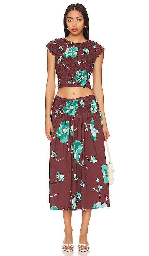 Free People Carino Printed Set in Chocolate - Free People - Ensemble imprimé Carino - Chocolat - Free People Carino 巧克力印花套装 - Free People Carino Bedrucktes Set in Schokolade - 프리 피플 카리노 프린트 세트 (초콜릿) - Set stampato Free People Carino in cioccolato