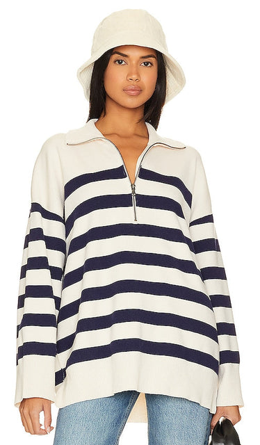Free People Coastal Stripe Pullover in Navy - Free People - Pull à rayures côtières - Bleu marine - Free People 海军蓝海岸条纹套头衫 - Free People Coastal Stripe Pullover in Marineblau - Free People 해안 스트라이프 풀오버 - Pullover a righe costiere di Free People in blu marino