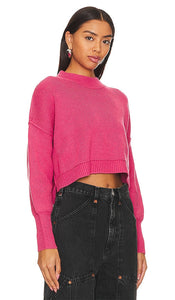 Free People Easy Street Crop Sweater in Fuchsia