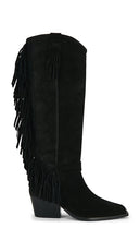 Free People Faith Fringe Western Boot in Black | Faded Black Knee-High Boots for Women
