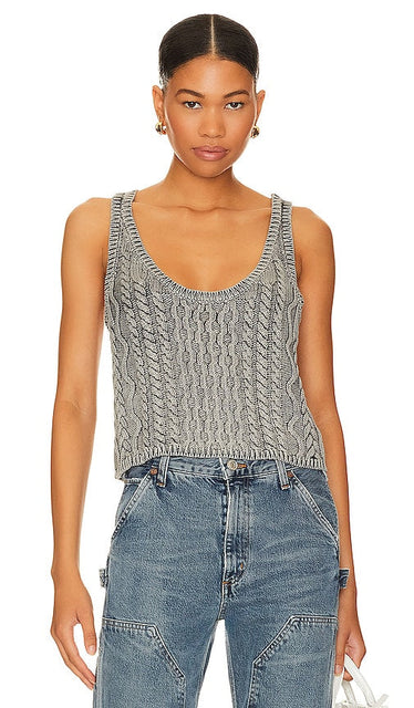 Free People High Tide Cable Tank in Grey - Free People Réservoir à câble à marée haute en gris - Free People 灰色涨潮电缆罐 - Free People High Tide Cable Tank in Grau - Free People High Tide 케이블 탱크그레이 색상 - Serbatoio per cavo alta marea Free People in grigio